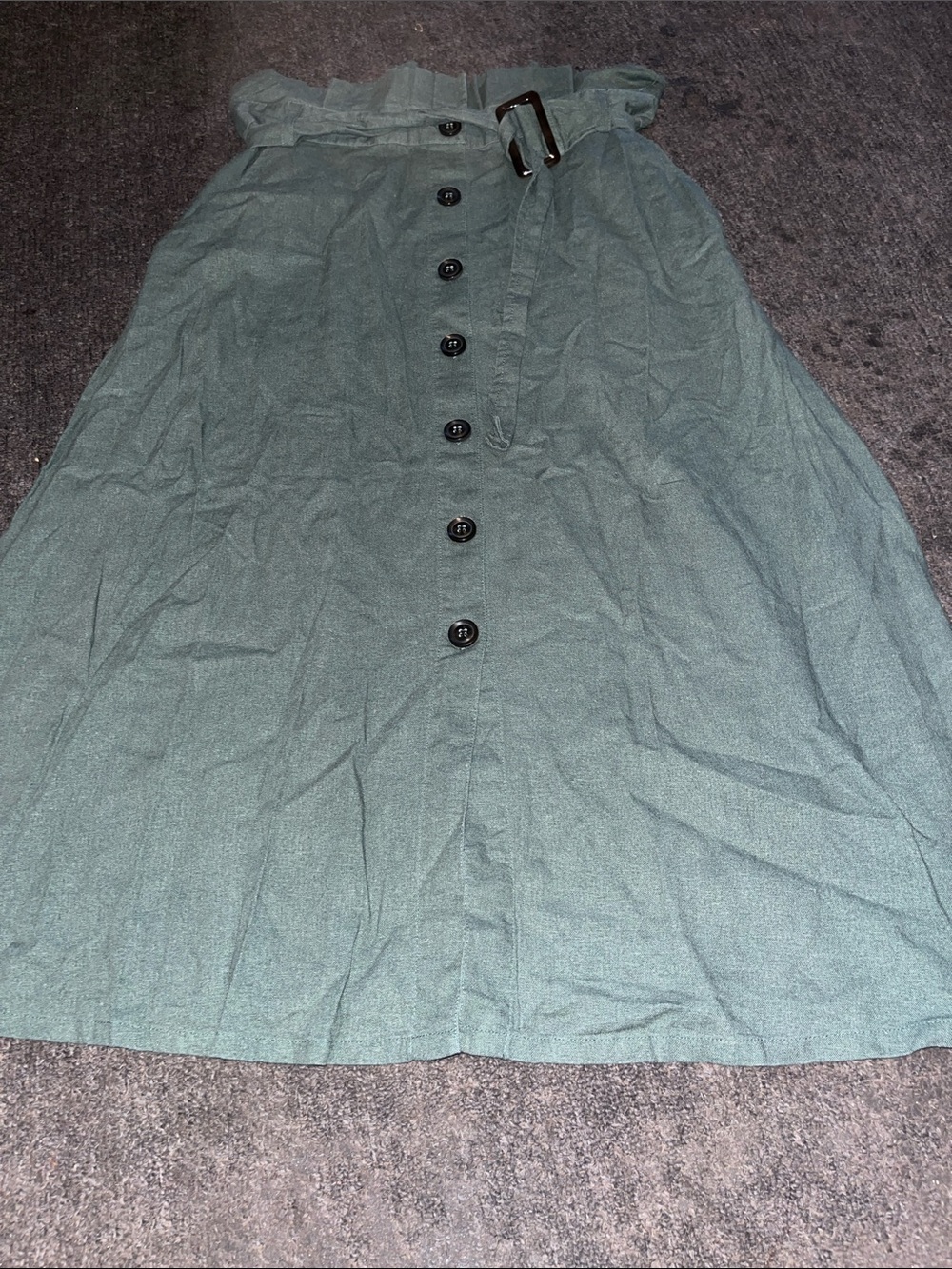 High-Waist Button-Front A-Line Skirt in Sage Green
